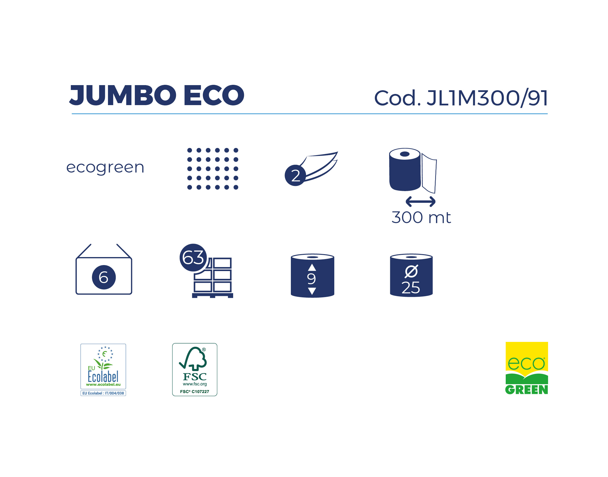 Confezione 6 rotoli di carta igienica Jumbo eco