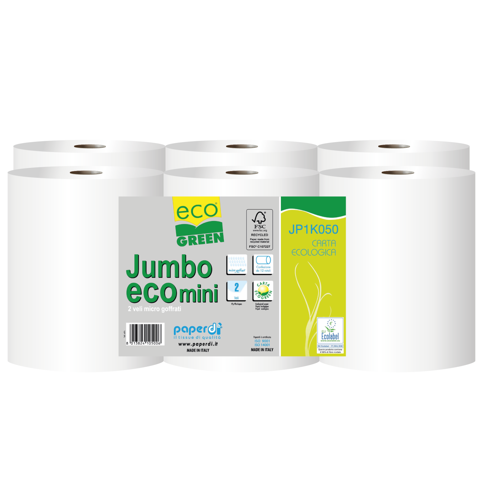 Confezione 12 rotoli di carta igienica Jumbo Eco mini