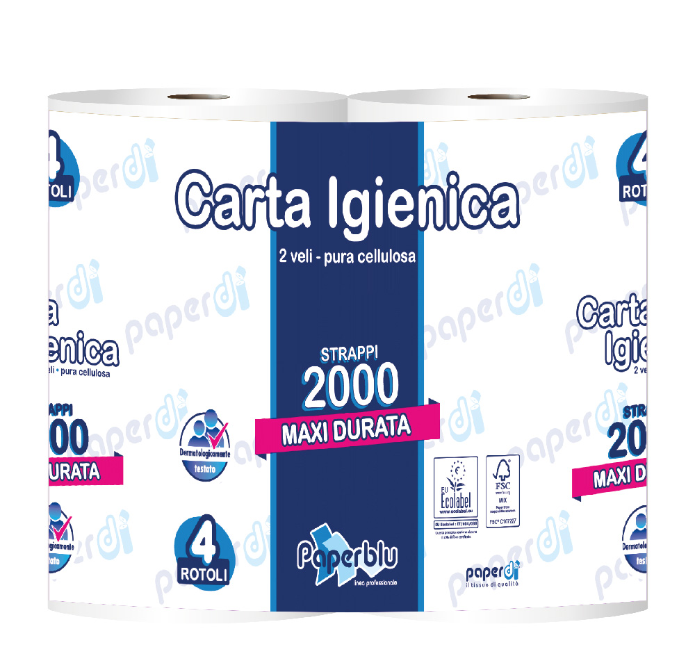 Carta igienica 4 rotoli 2000 strappi Paperblu